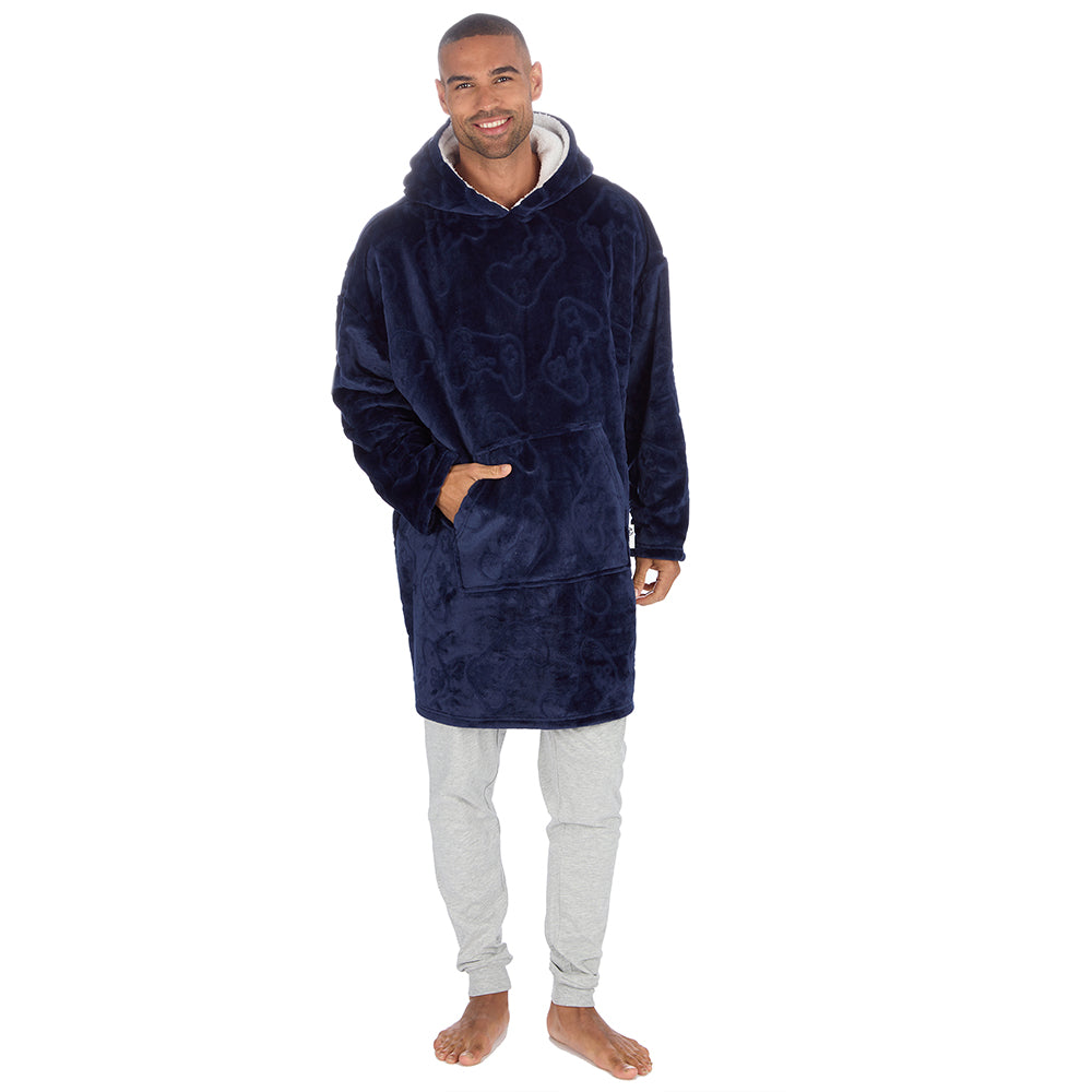Mens Navy Gamer Embossed Blanket Hoodie
