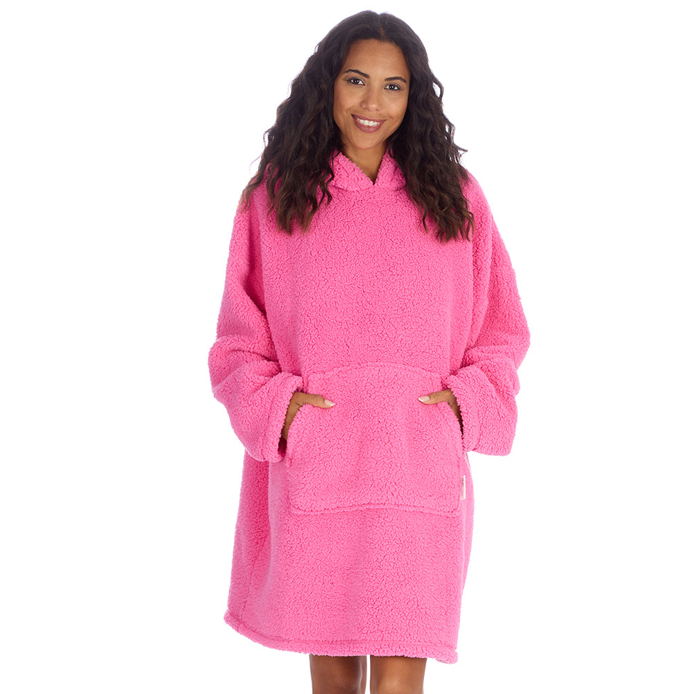 Ladies Bubblegum Teddy Fleece Blanket Hoodie