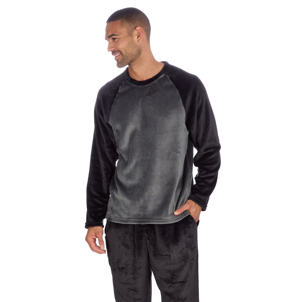 Mens Raglan Black Fleece Pyjama Set