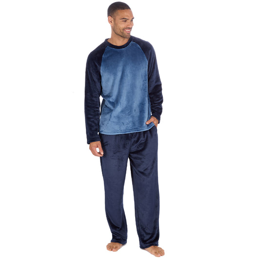 Mens Raglan Blue Fleece Pyjama Set