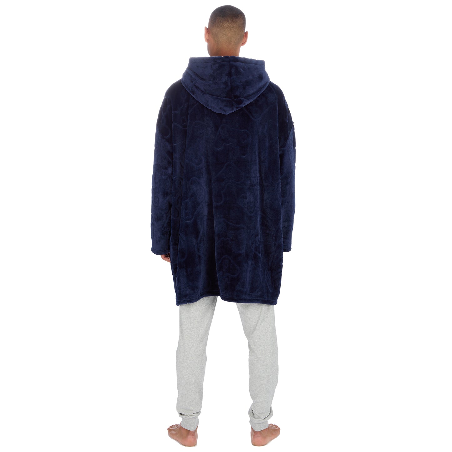 Mens Navy Gamer Embossed Blanket Hoodie
