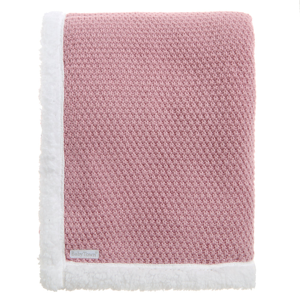 Baby Dusky Pink Knitted Sherpa Lined Blanket