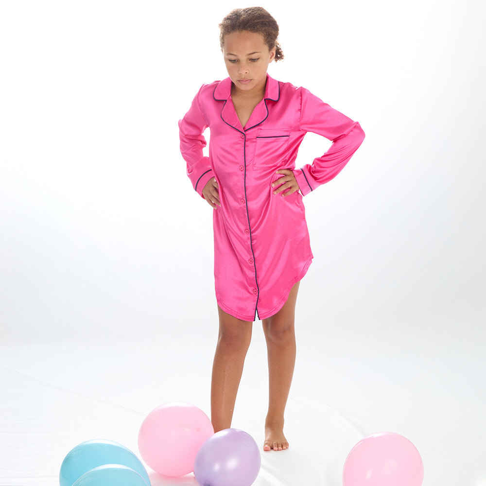 Girls Pink Silky Satin Nightshirt