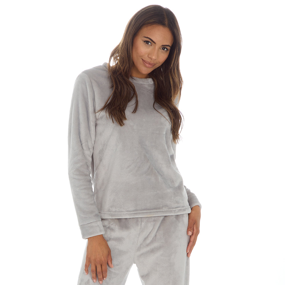 Ladies Grey Plain Fleece Pyjama Set