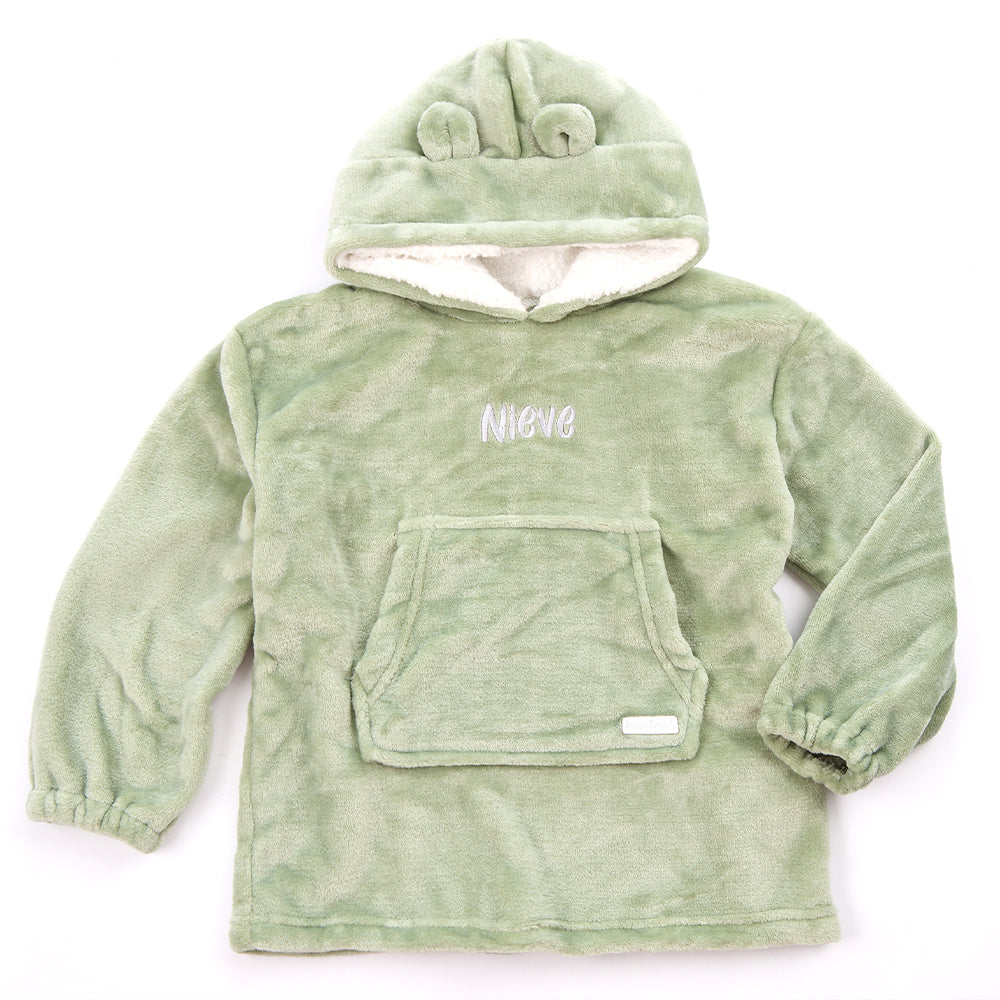 Personalised Toddler Bear Ears Sage Blanket Hoodie