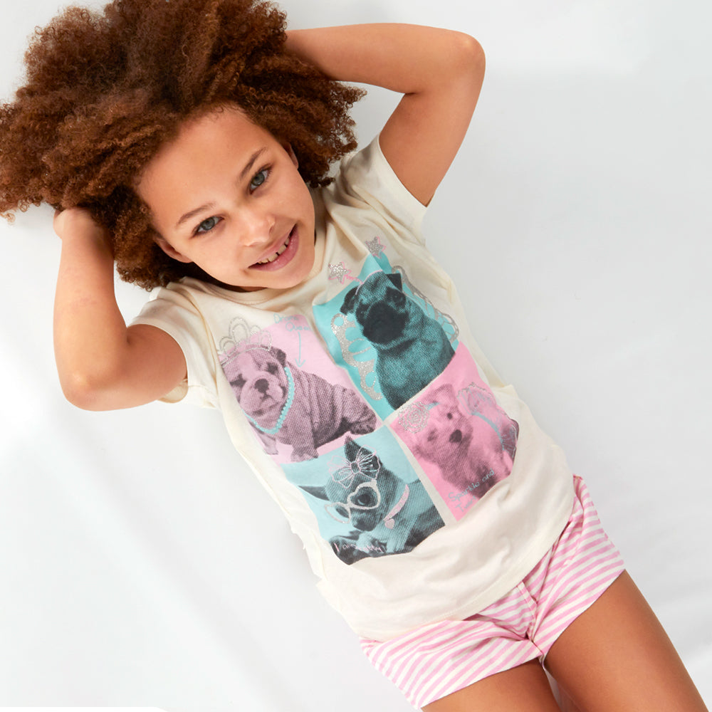 Girls Cream Puppy Short Pyjama Set
