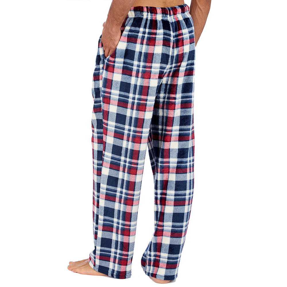 Mens Navy Plaid Fleece Pyjama Bottoms