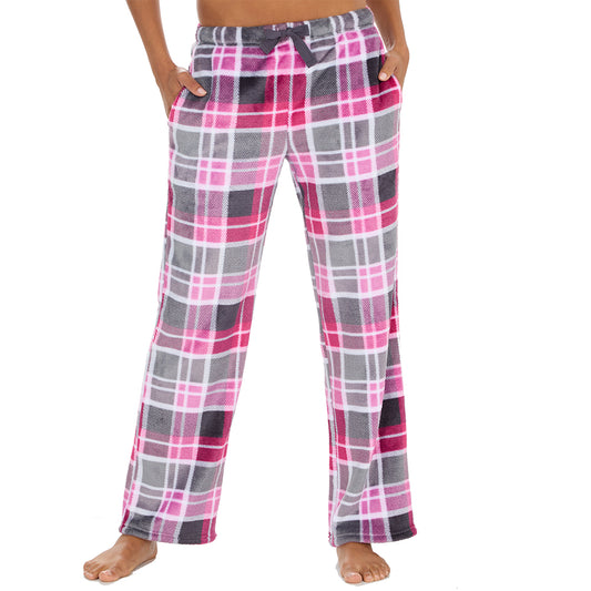 Ladies Pink Check Fleece Pyjama Bottoms