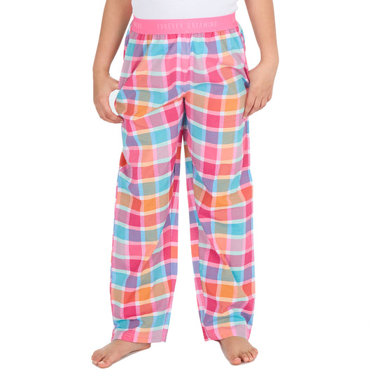 Girls Pink Check Woven Pyjama Bottoms