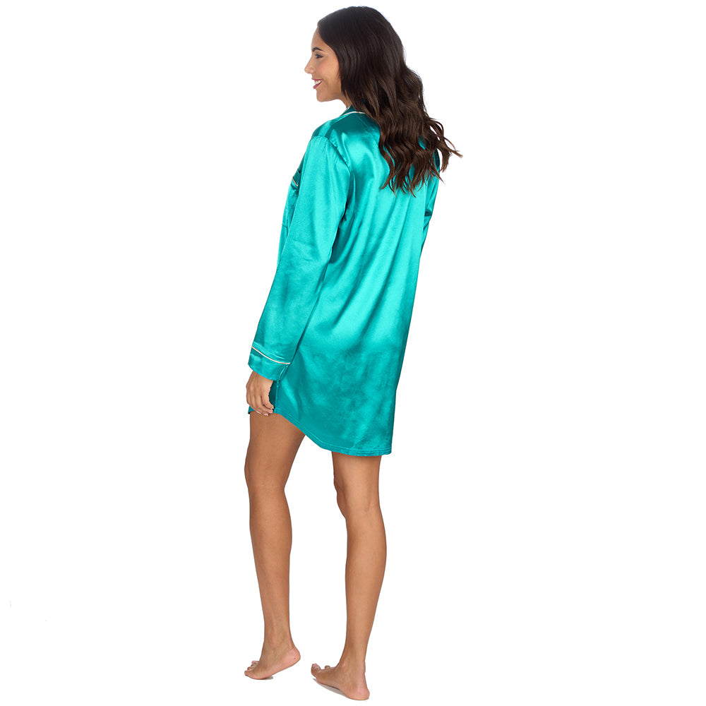 Ladies Teal Silky Satin Nightshirt