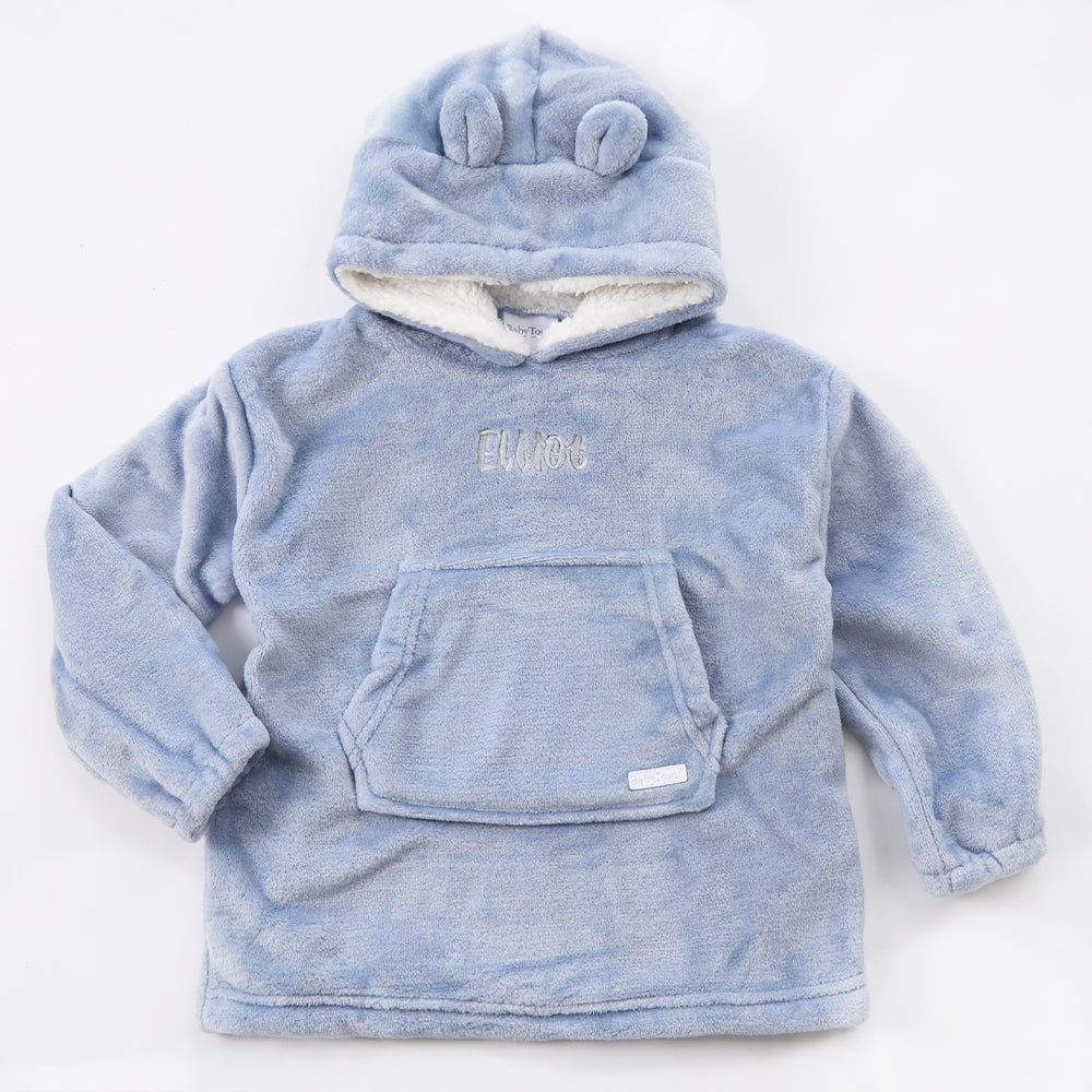Personalised Toddler Bear Ears Dusky Blue Blanket Hoodie