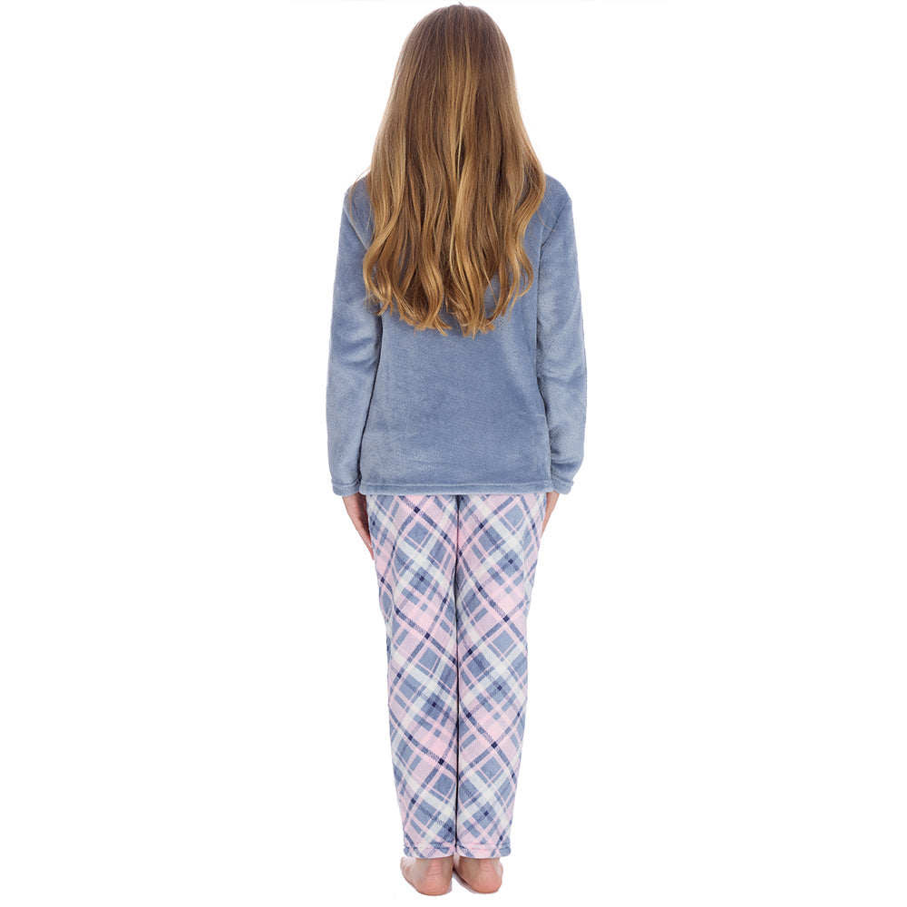 Girls Blue Check Fleece Pyjama Set