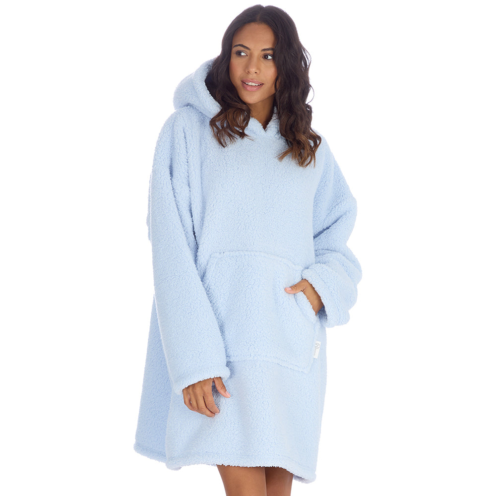 Ladies Baby Blue Teddy Fleece Blanket Hoodie
