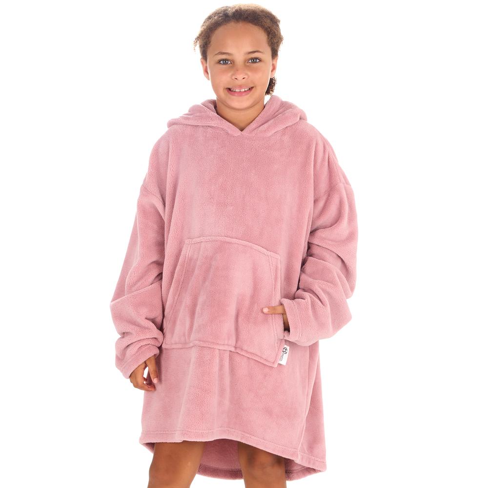 Girls Blush Coral Fleece Blanket Hoodie