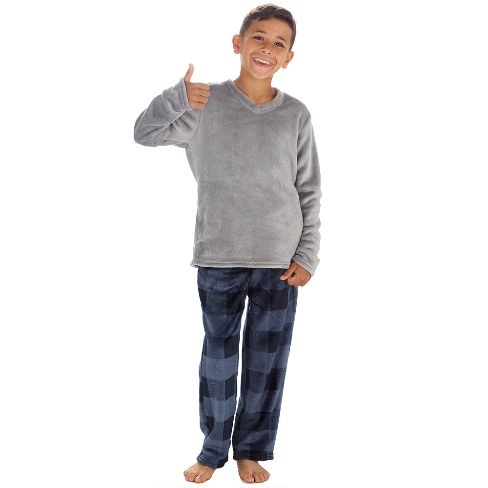 Boys Silver Check Fleece Pyjama Set