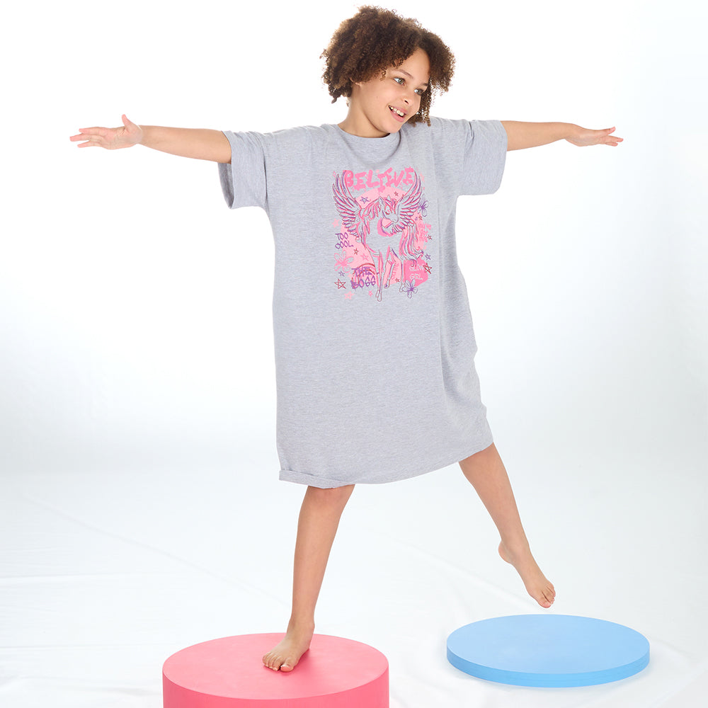 Girls Unicorn Grey Oversize Sleep Tee