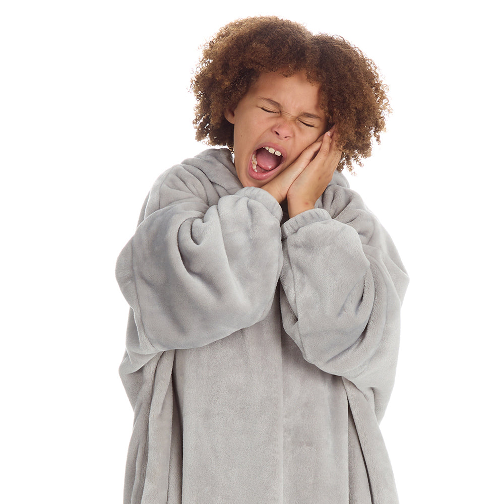 Girls Grey Longline Hooded Blanket