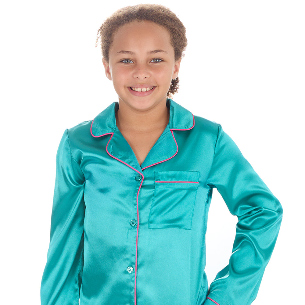 Girls Teal Silky Satin Nightshirt