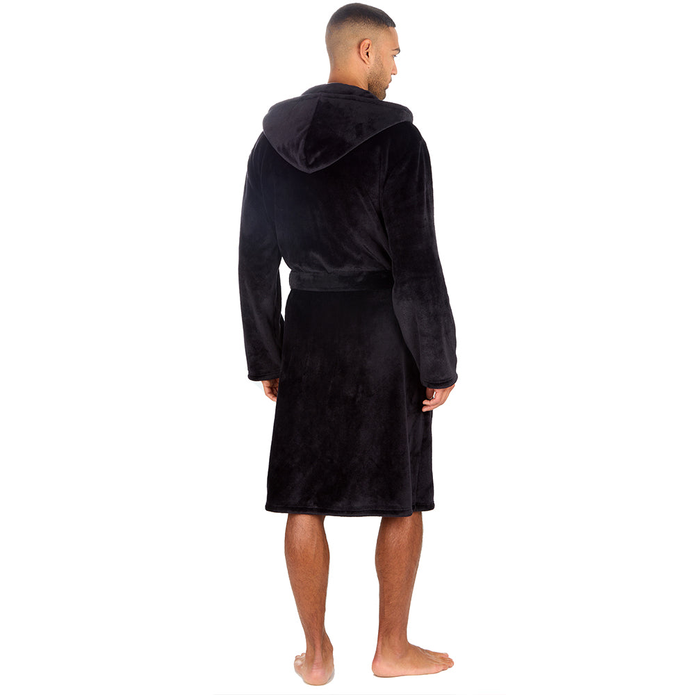 Mens Plain Hooded Black Dressing Gown