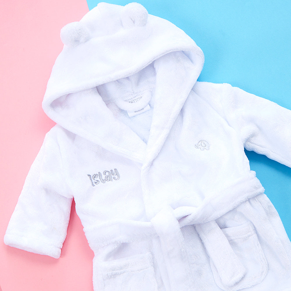 Personalised Baby White Bear Ears Dressing Gown