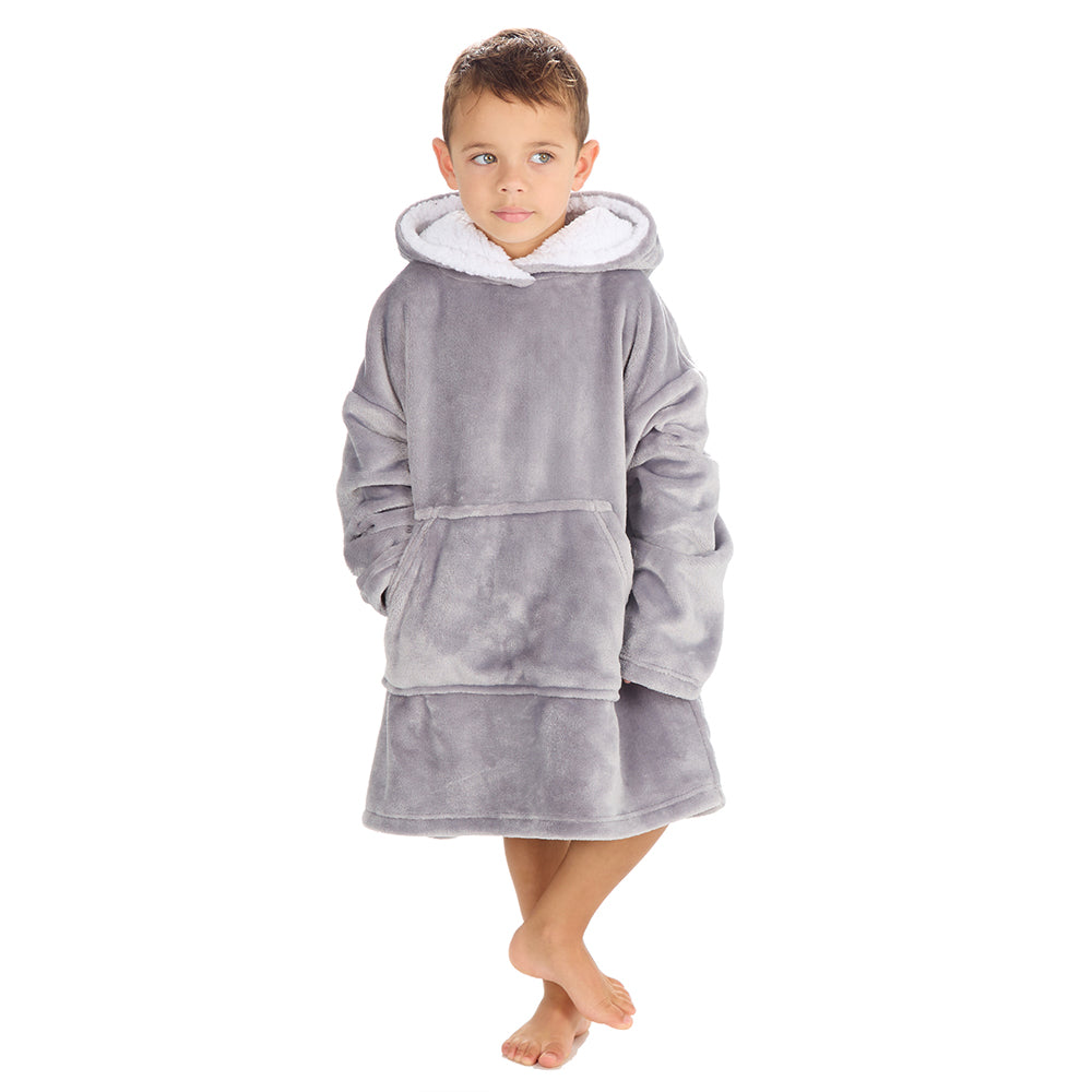 Kids Silver Mini Fleece Blanket Hoodie