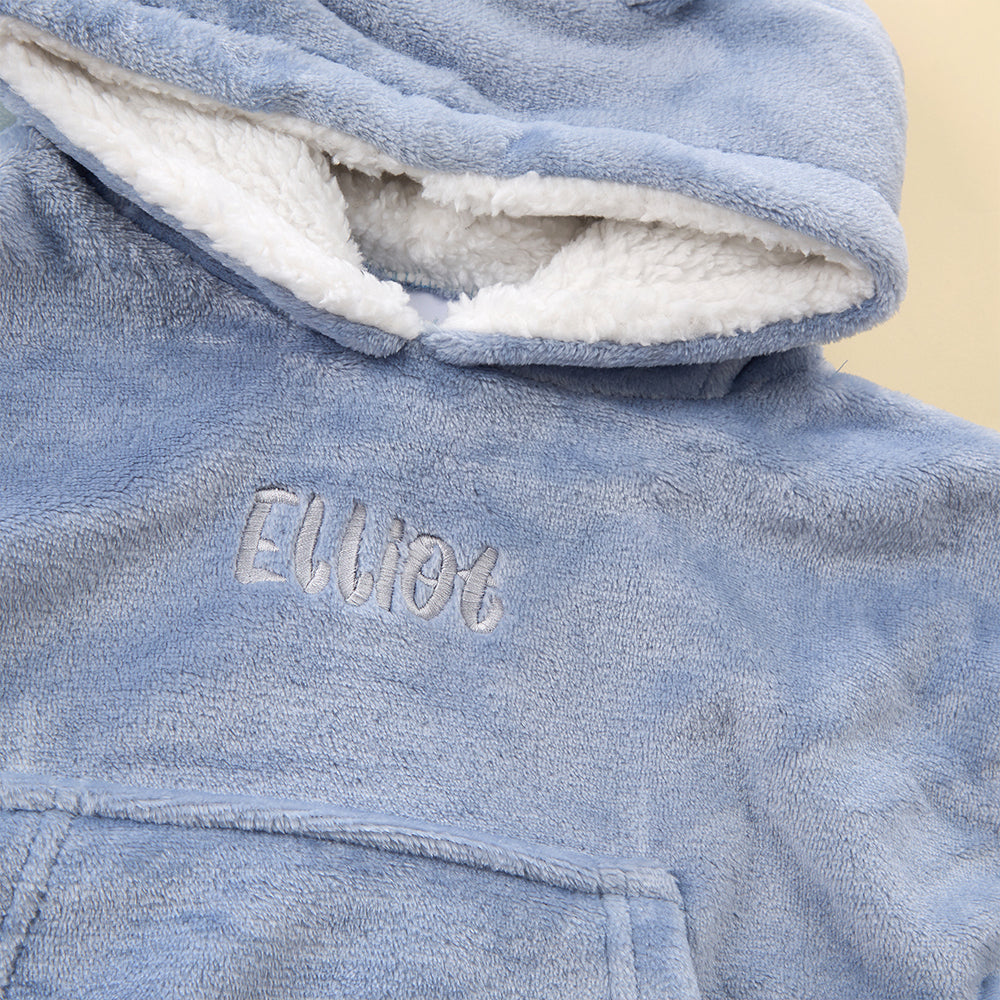 Personalised Toddler Bear Ears Dusky Blue Blanket Hoodie