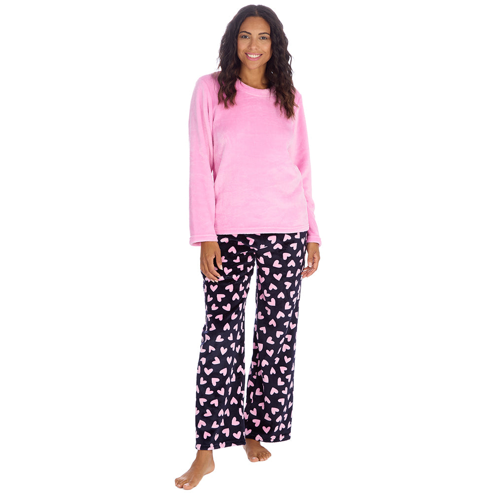 Ladies Pink Hearts Fleece Pyjama Set