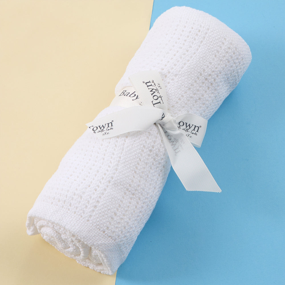 Baby White Cellular 100% Cotton Blanket