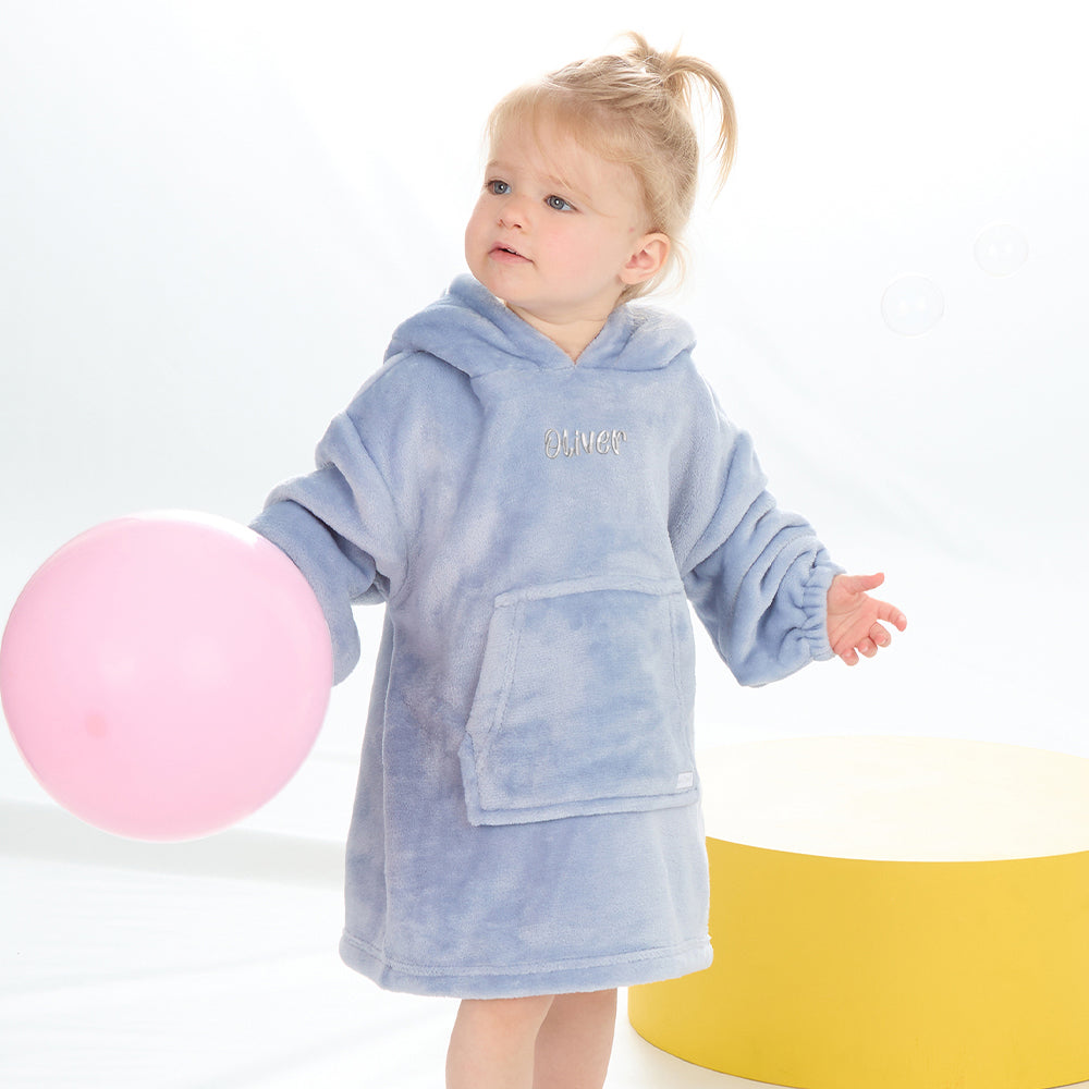 Personalised Toddler Bear Ears Dusky Blue Blanket Hoodie