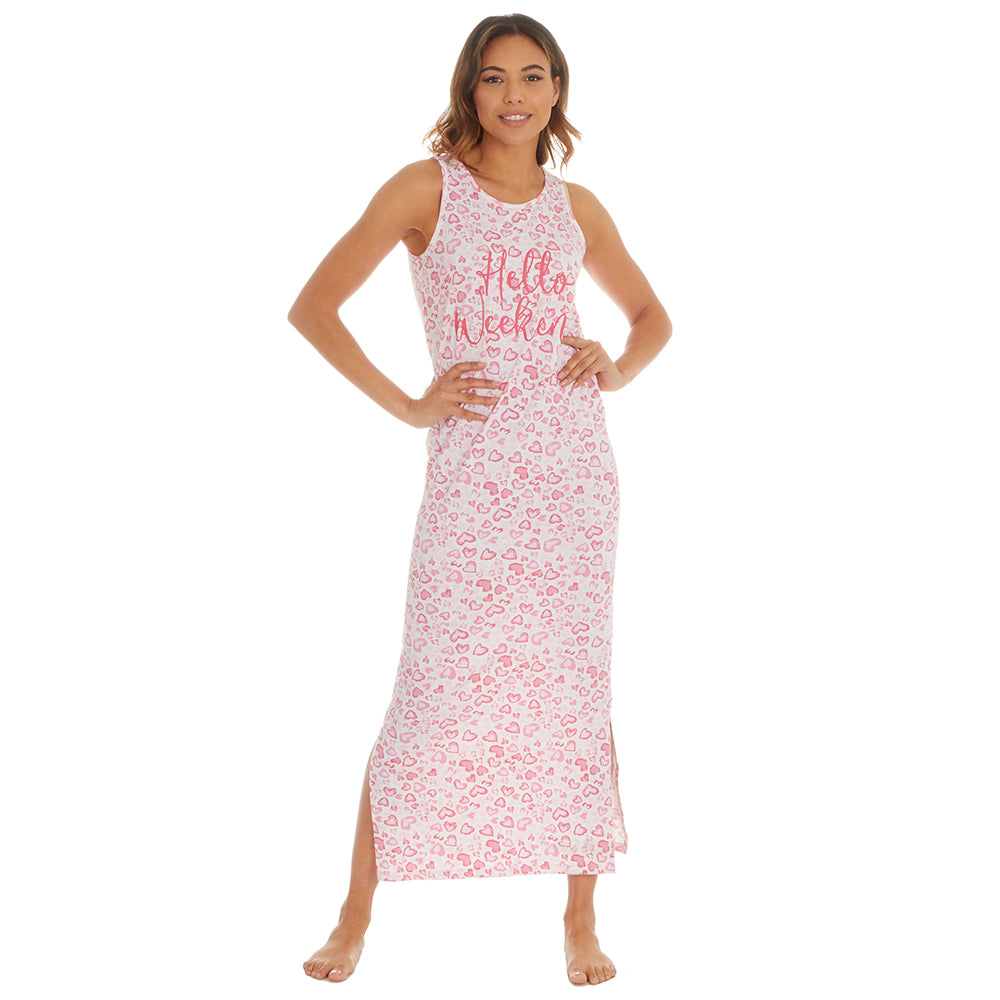 Ladies Heart Print Sleeveless Long Nightdress