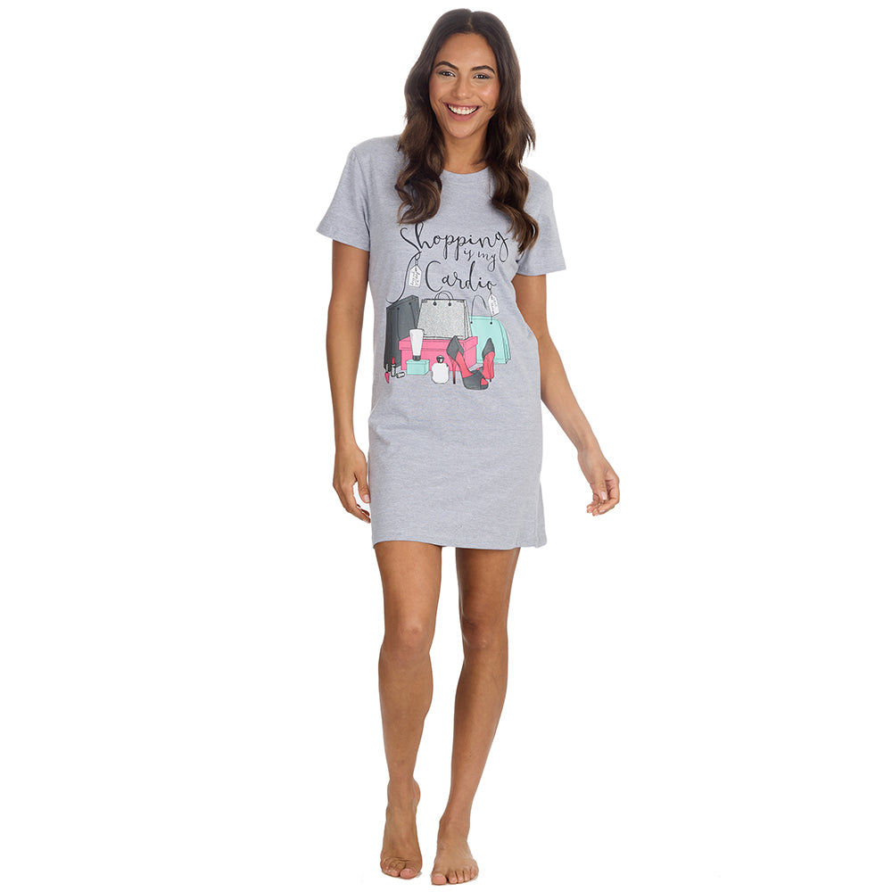 Ladies Short Sleeve Shopping Cardio Print Nightie