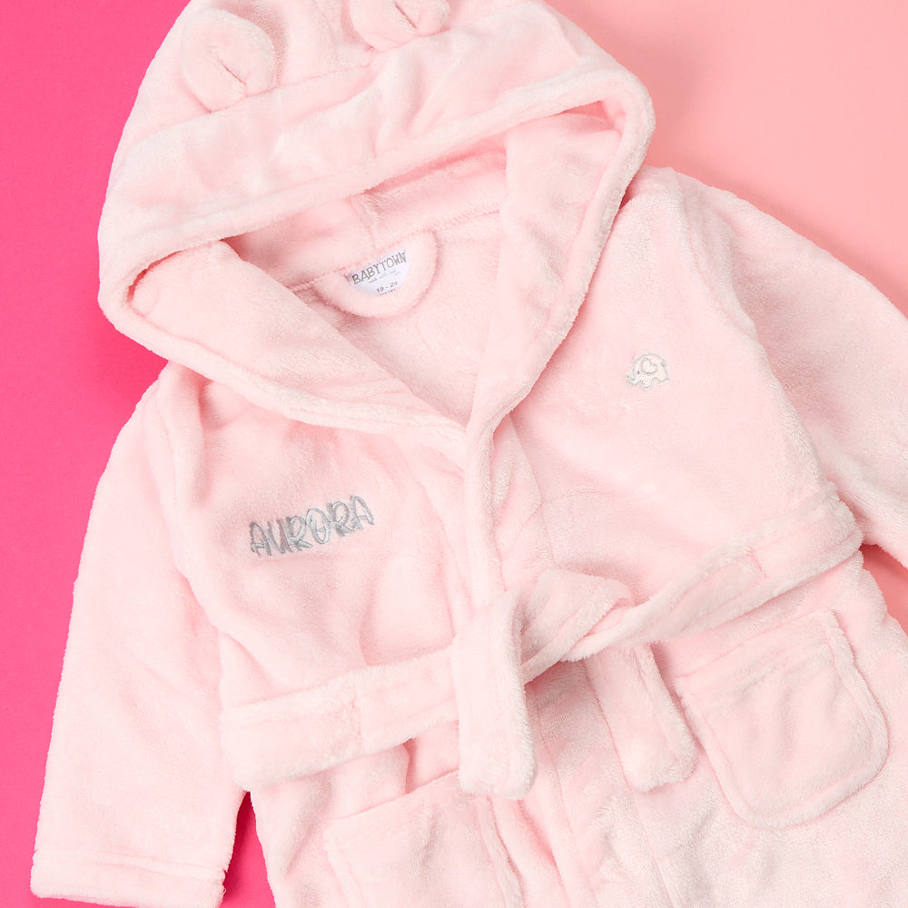 Personalised Baby Pink Bear Ears Dressing Gown