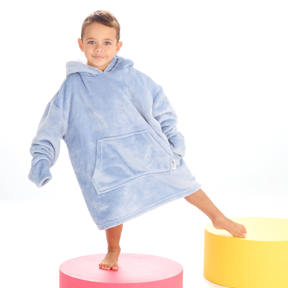 Infant Kids Bear Ears Dusky Blue Blanket Hoodie