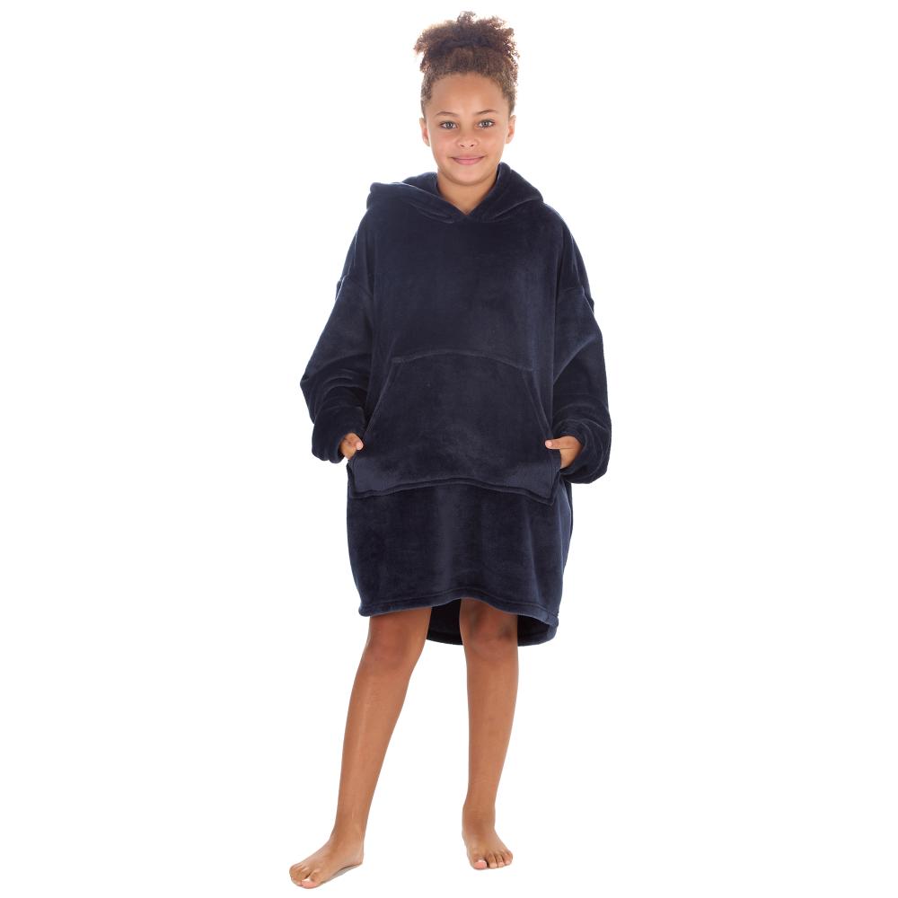 Girls Stone Blue Plain Blanket Hoodie
