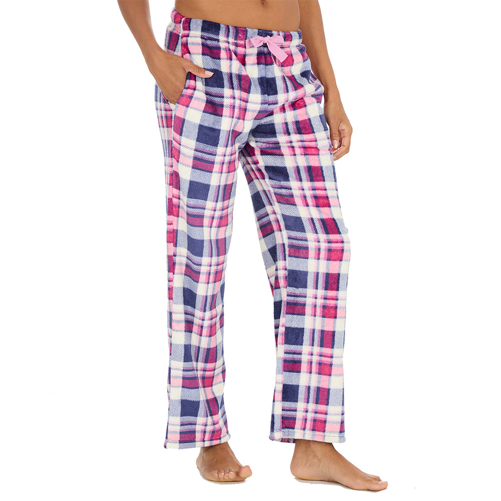 Ladies Blue Check Fleece Pyjama Bottoms