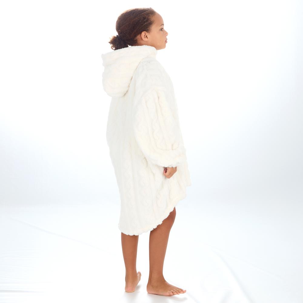 Girls Cream Cable Sherpa Fleece Blanket Hoodie