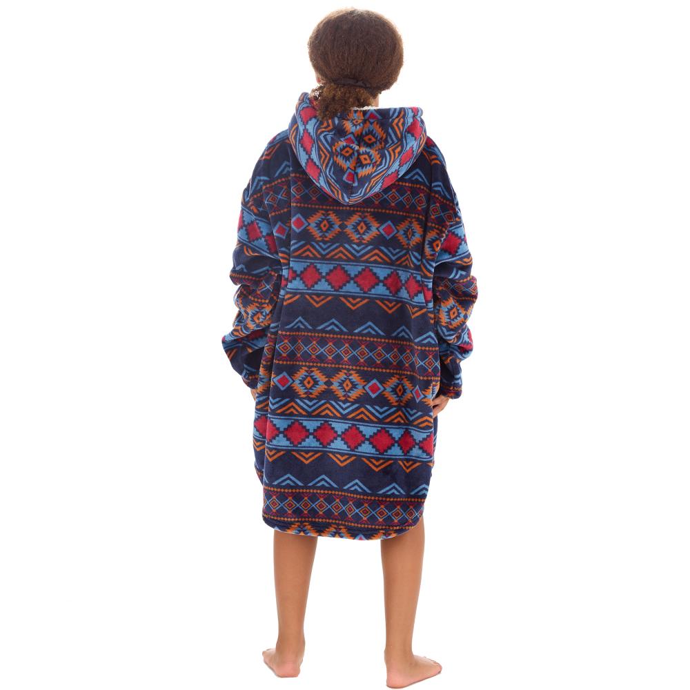 Girls Aztec Navy Blanket Hoodie