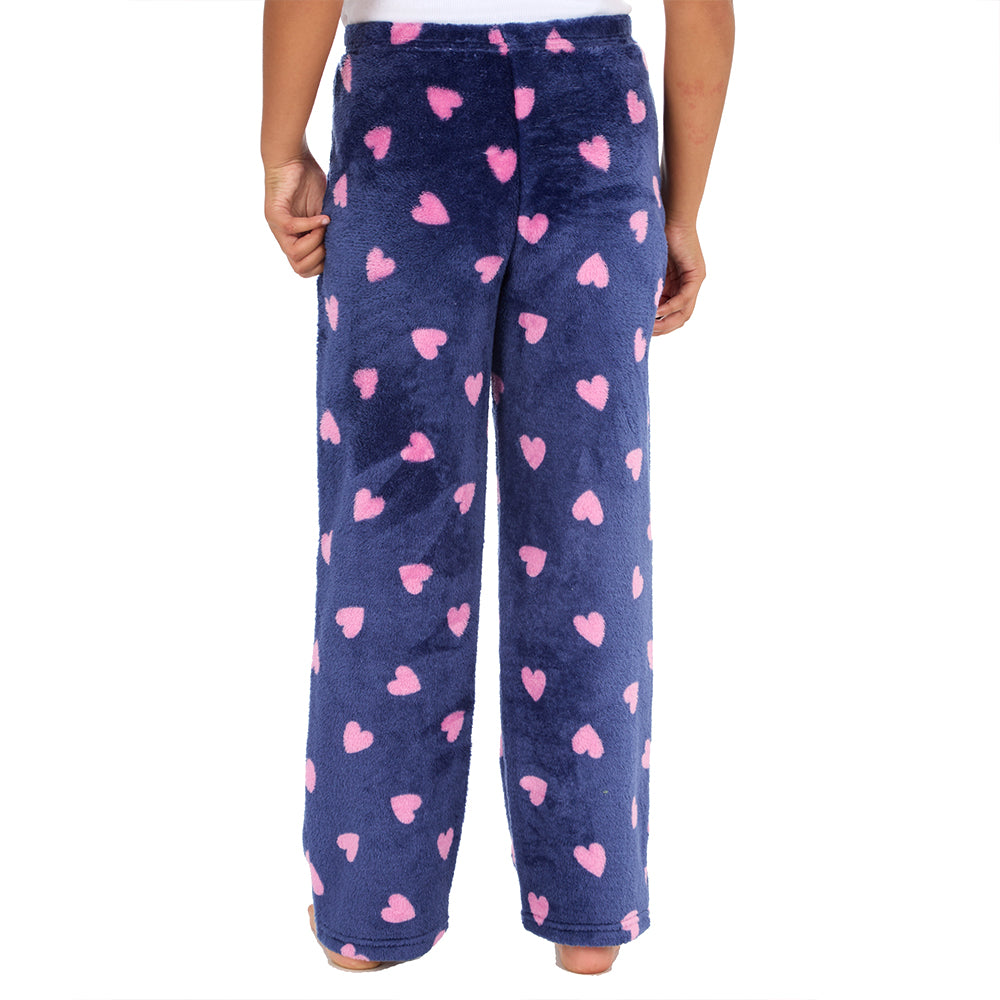 Girls Navy Hearts Fleece Pyjama Bottoms
