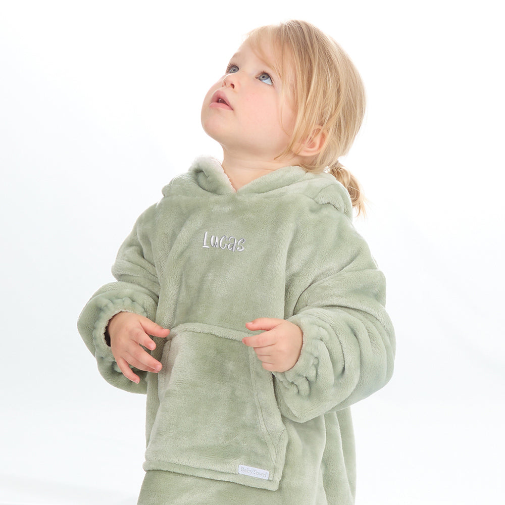 Personalised Toddler Bear Ears Sage Blanket Hoodie