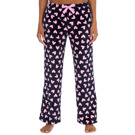 Ladies Navy Hearts Fleece Pyjama Bottoms