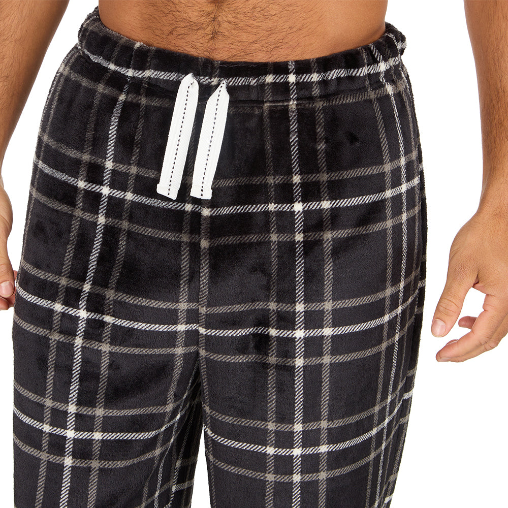 Mens Black Check Fleece Pyjama Set