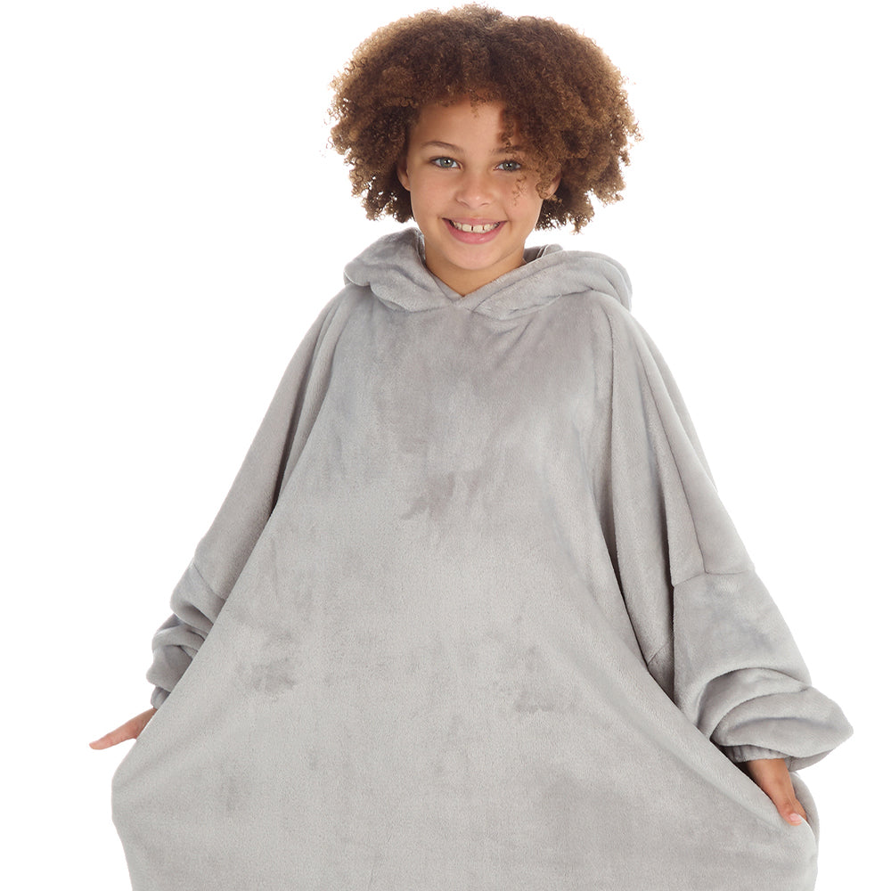 Girls Grey Longline Hooded Blanket