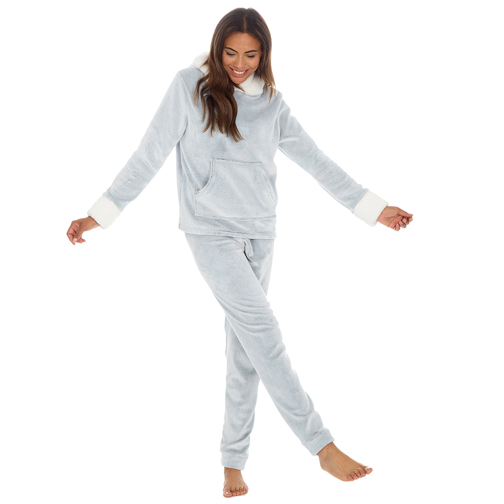 Ladies Silver Hooded Fleece Lounge Set