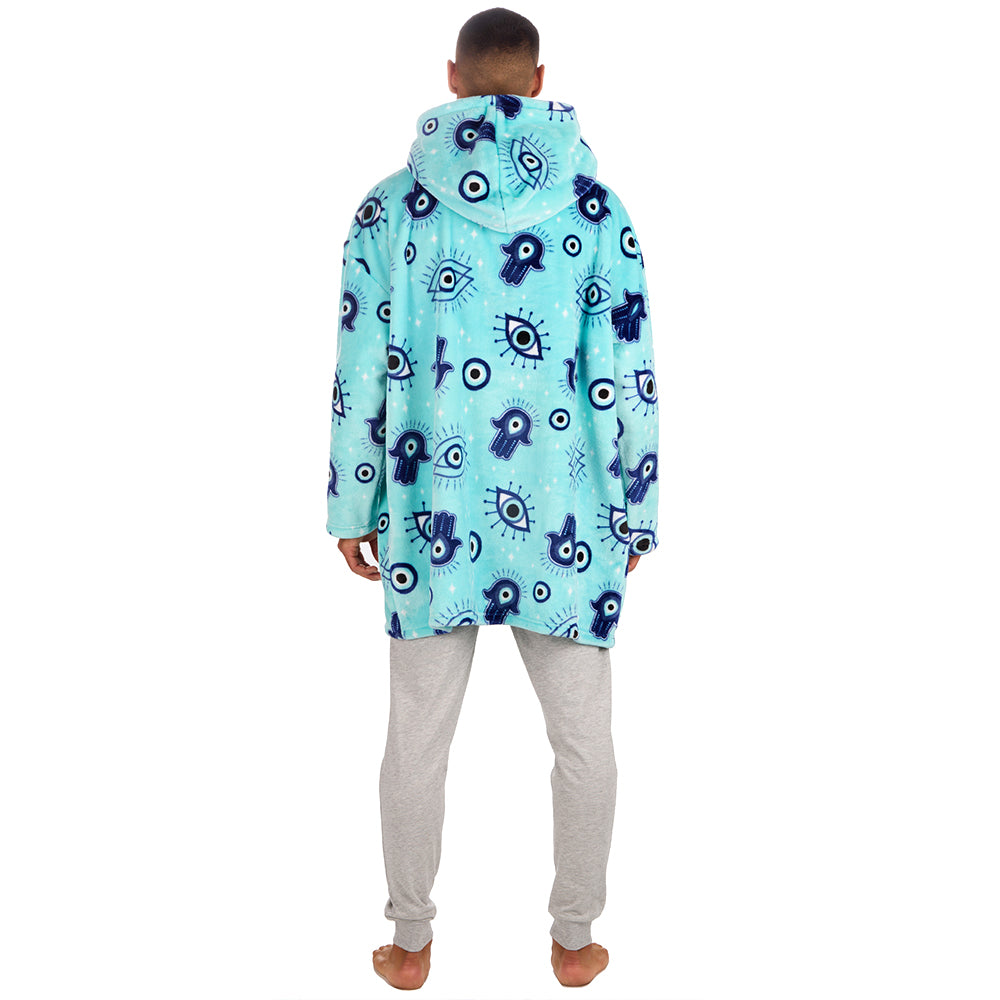 Mens Evil Eye Aqua Blanket Hoodie