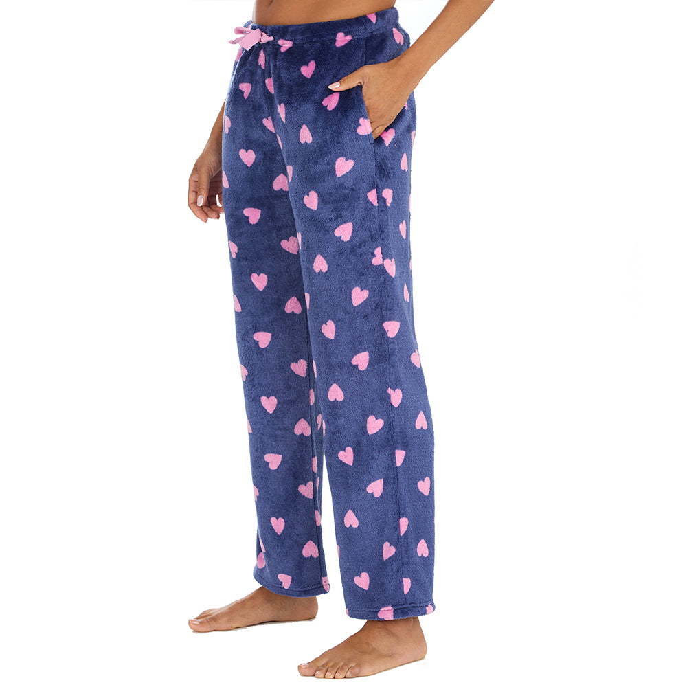 Ladies Blue Hearts Fleece Pyjama Bottoms