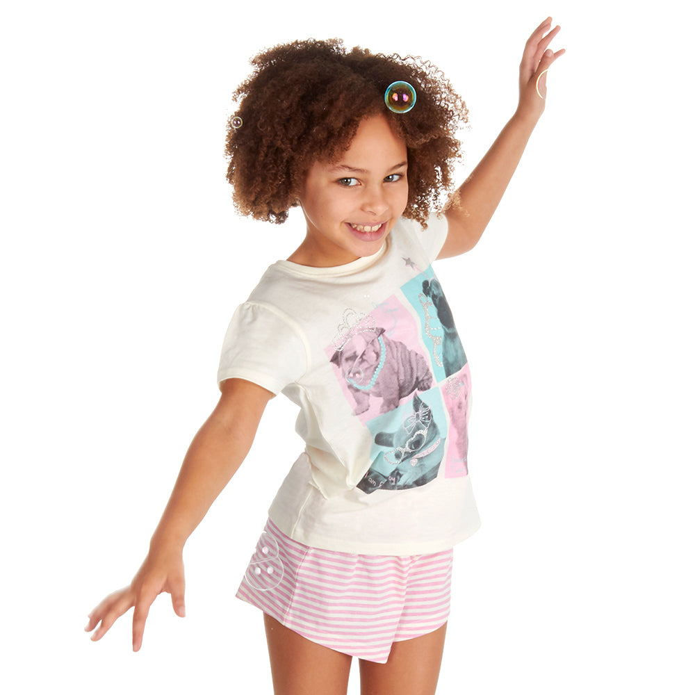 Girls Cream Puppy Short Pyjama Set