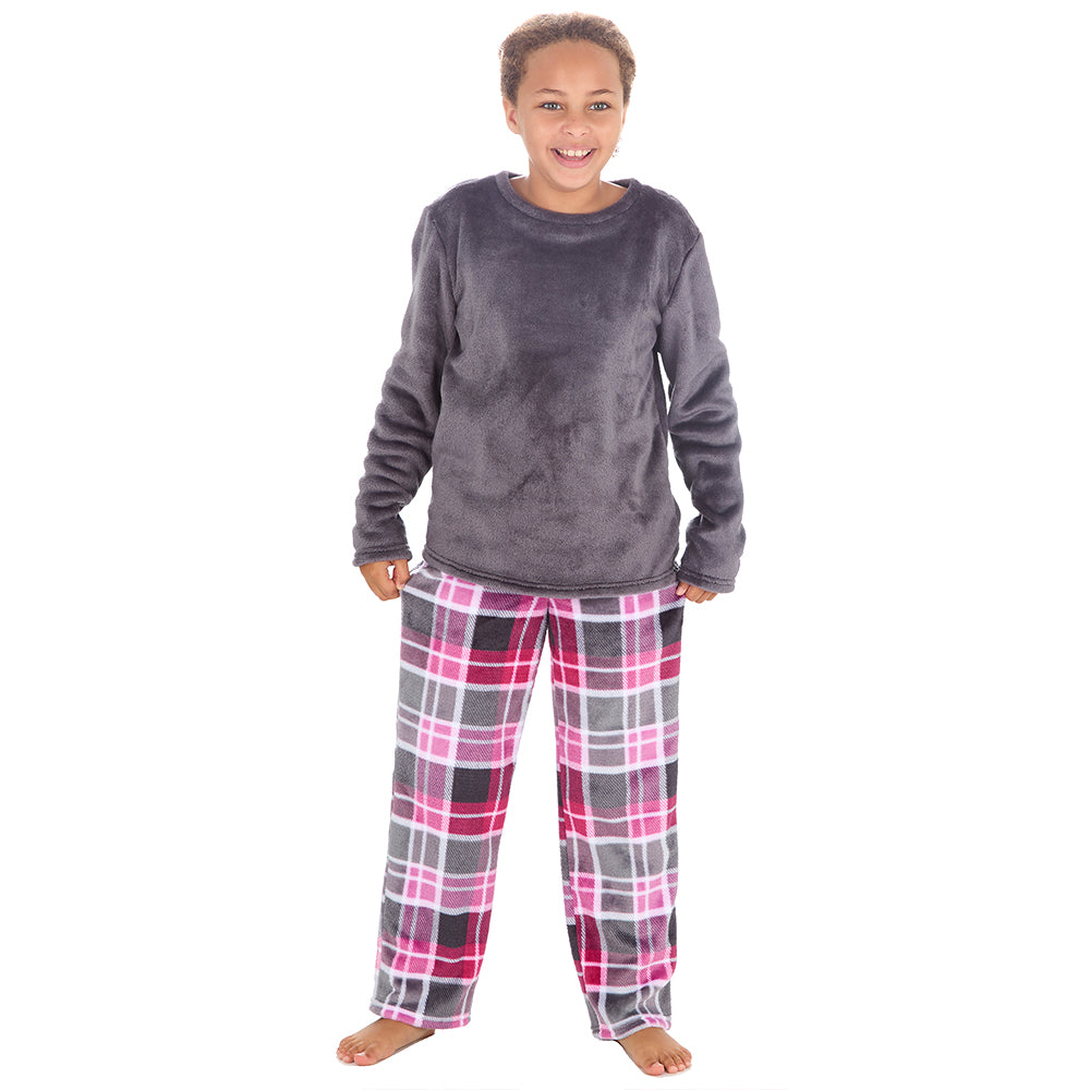 Girls Charcoal Check Fleece Pyjama Set
