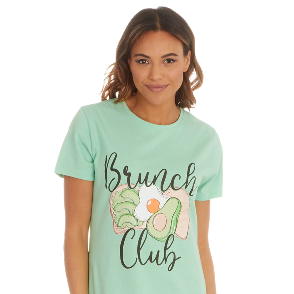 Ladies Short Sleeve Brunch Club Print Nightie