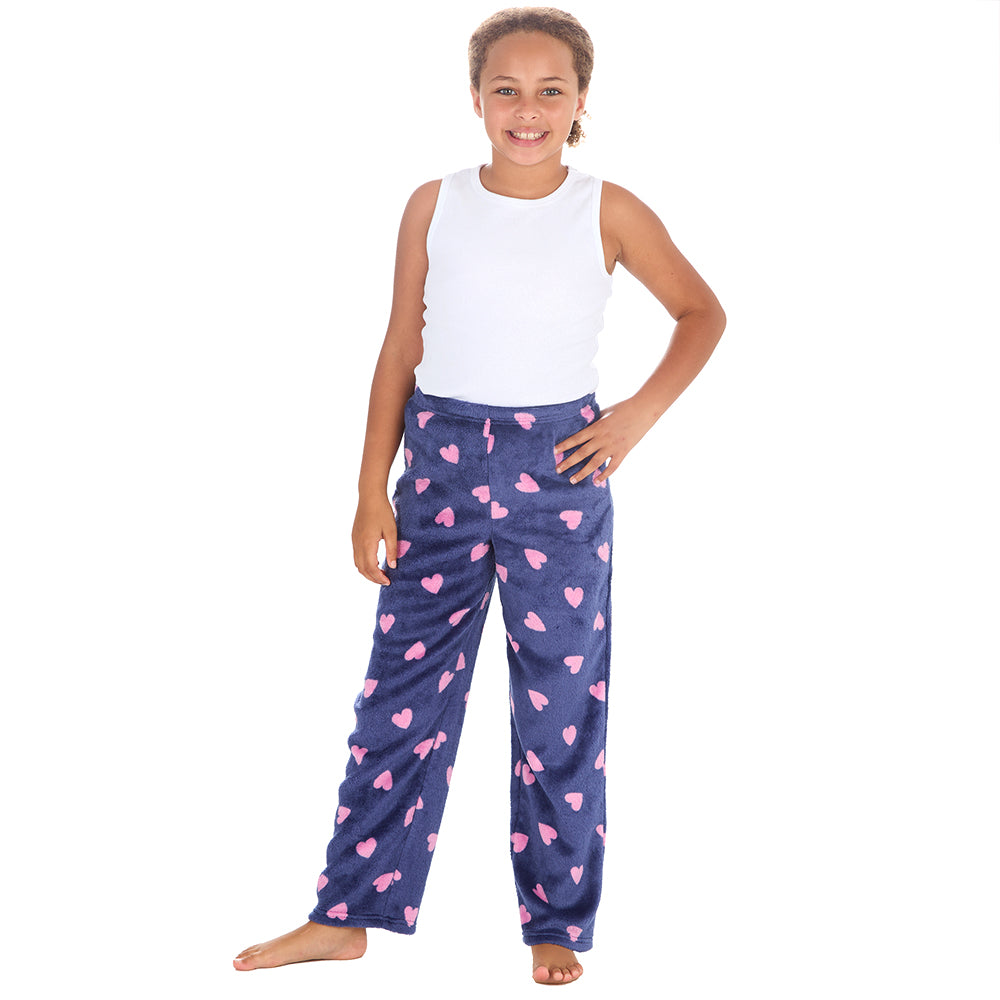 Girls Navy Hearts Fleece Pyjama Bottoms