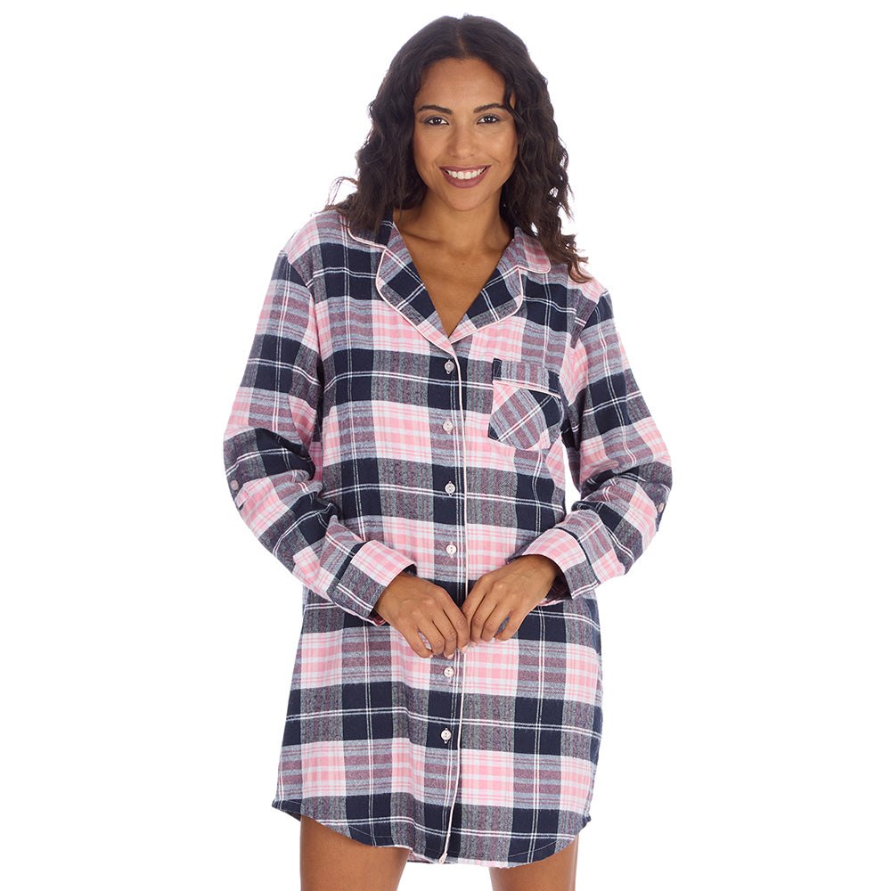 Ladies Pink Check Brushed Flannel Nightshirt